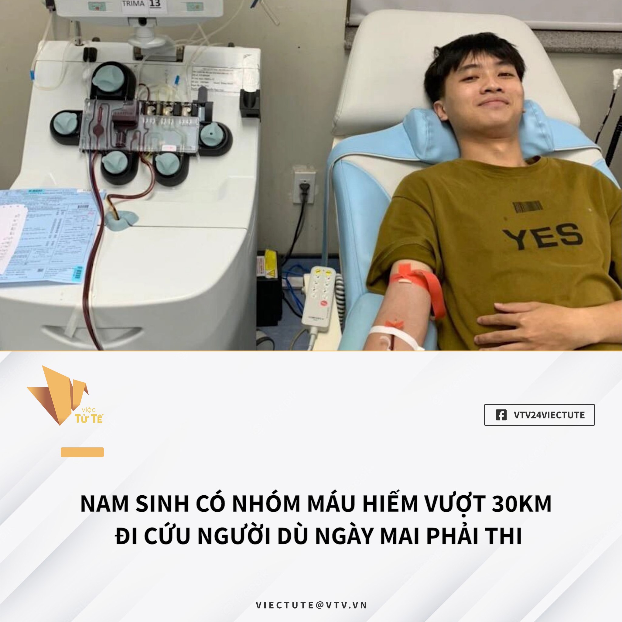 NAM SINH CÓ NHÓM MÁU HIẾM VƯỢT 30KM ĐI CỨU NGƯỜI DÙ NGÀY MAI PHẢI THI