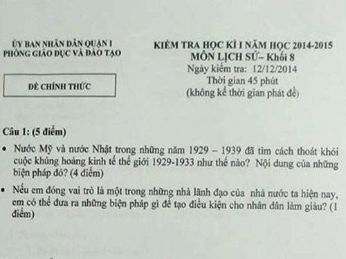 Đề thi yêu cầu học sinh 'vào vai' lãnh đạo Nhà nước